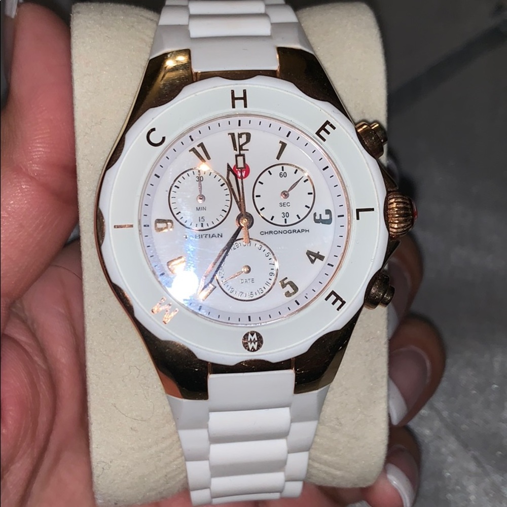 Michele gold and white jelly watch